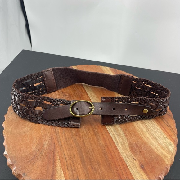 Vintage Anthropologie Linea Pelle Brown Woven Leather Belt Sz S - Picture 1 of 4